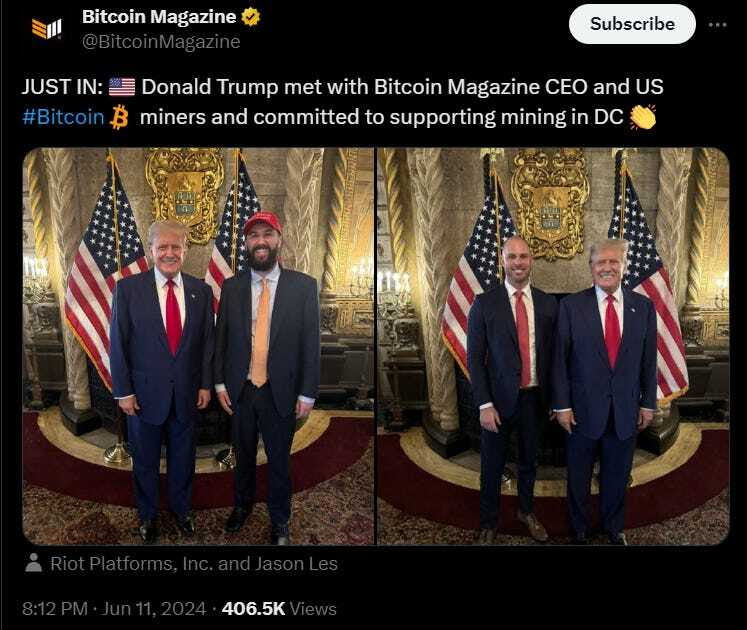 Trump ontmoet Bitcoin Miners